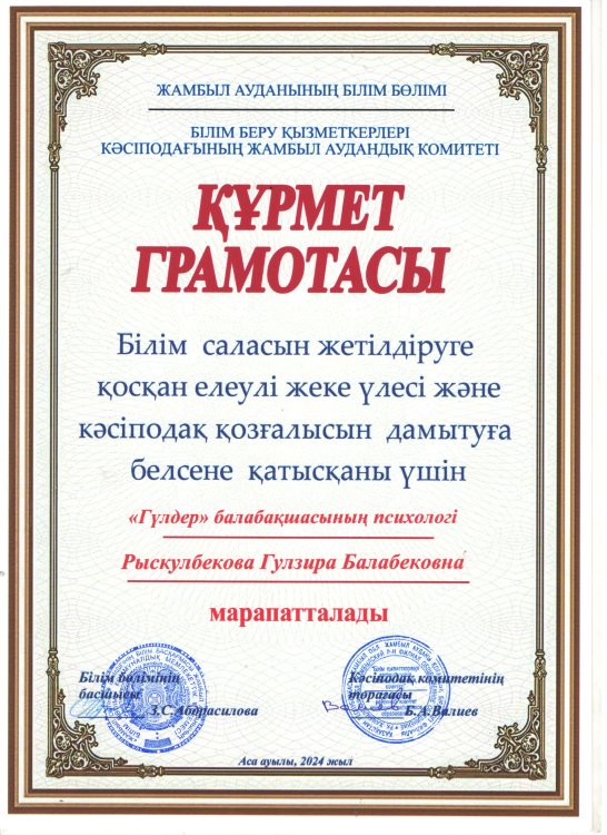 2023-2024 оқу жылындағы психологтың және тәрбиеленушілердің марапаттары