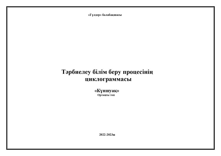 Циклограмма ортаңғы "Күншуақ"тобы  2022-2023 оқу жылы