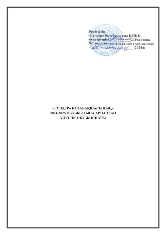 Үлгілік оқу жоспары 2024-2025 оқу жылы
